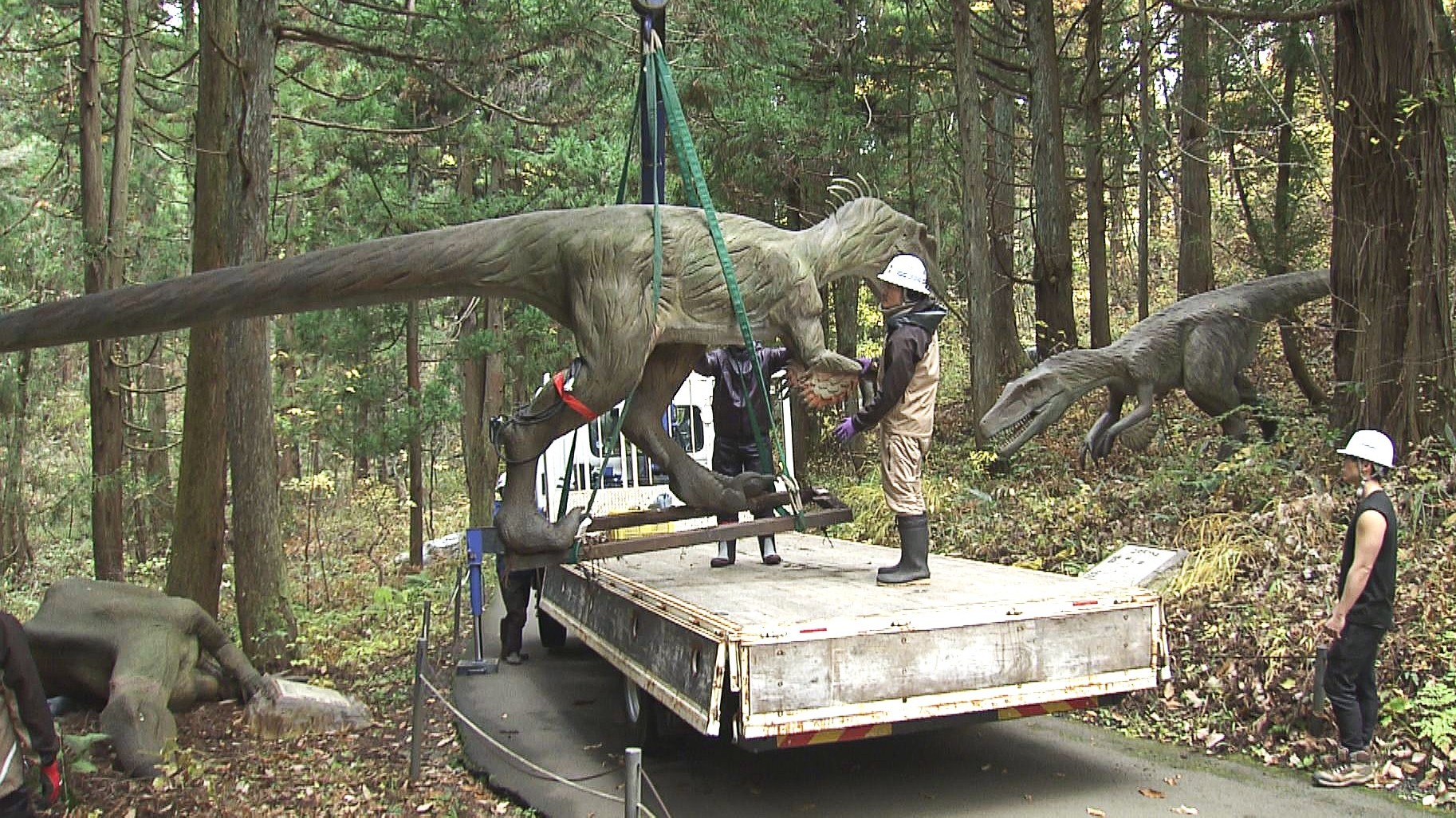 トラックに乗せられ移動