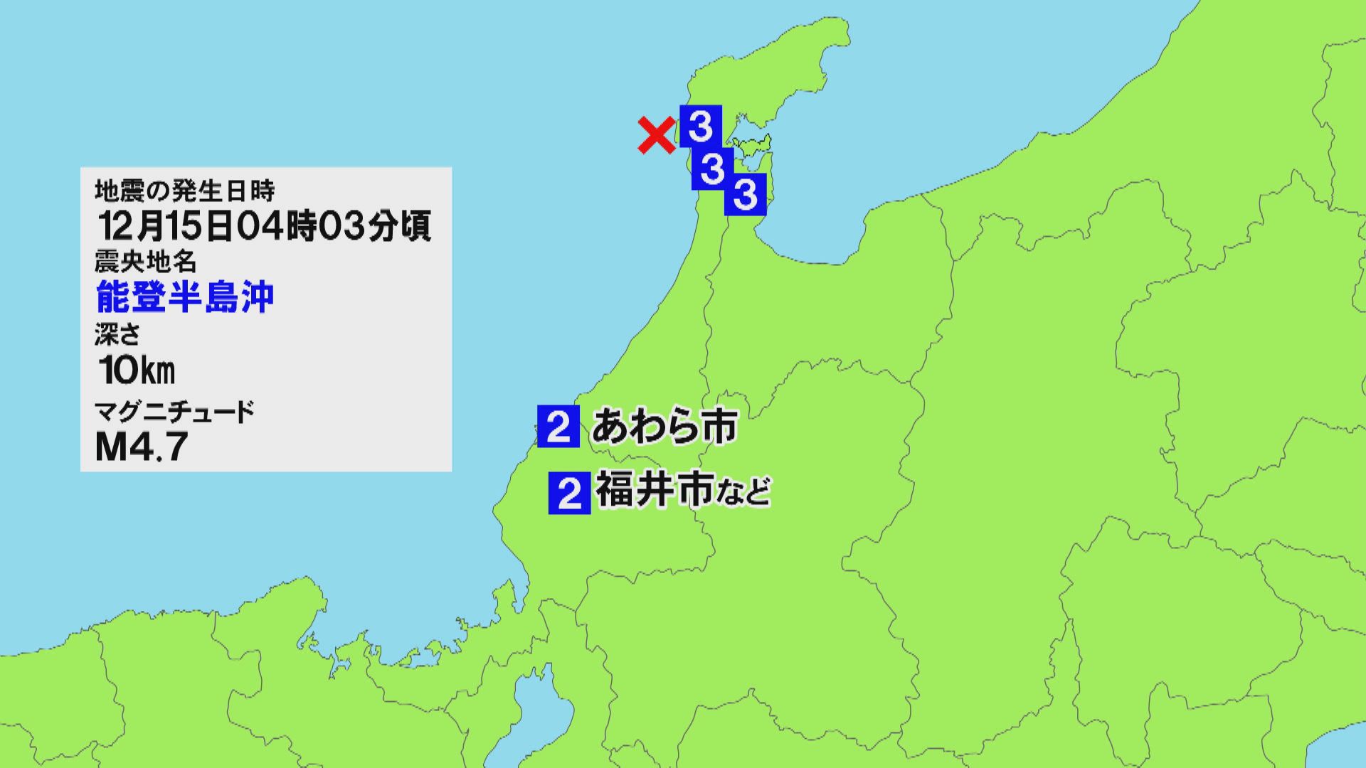 福井県内で12月に発生した地震