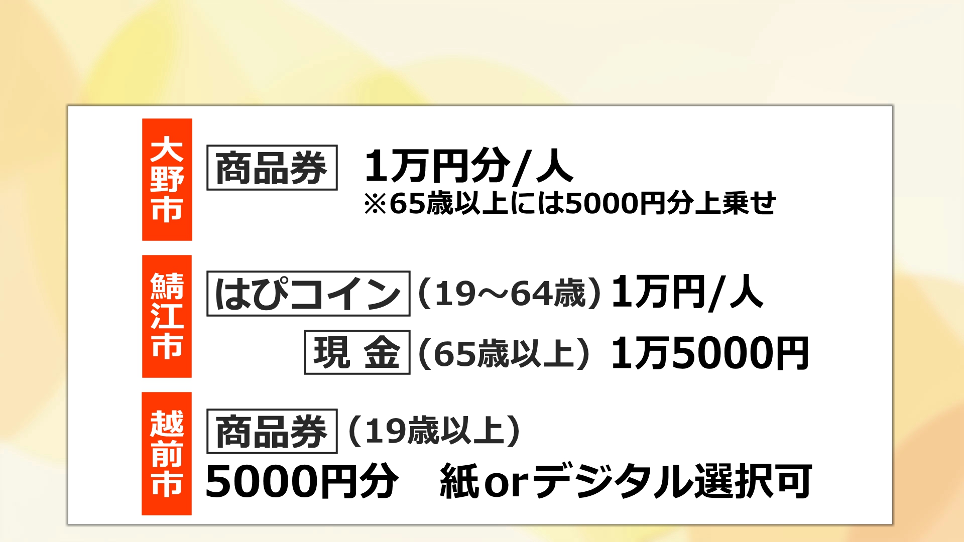 大野市、鯖江市、越前市