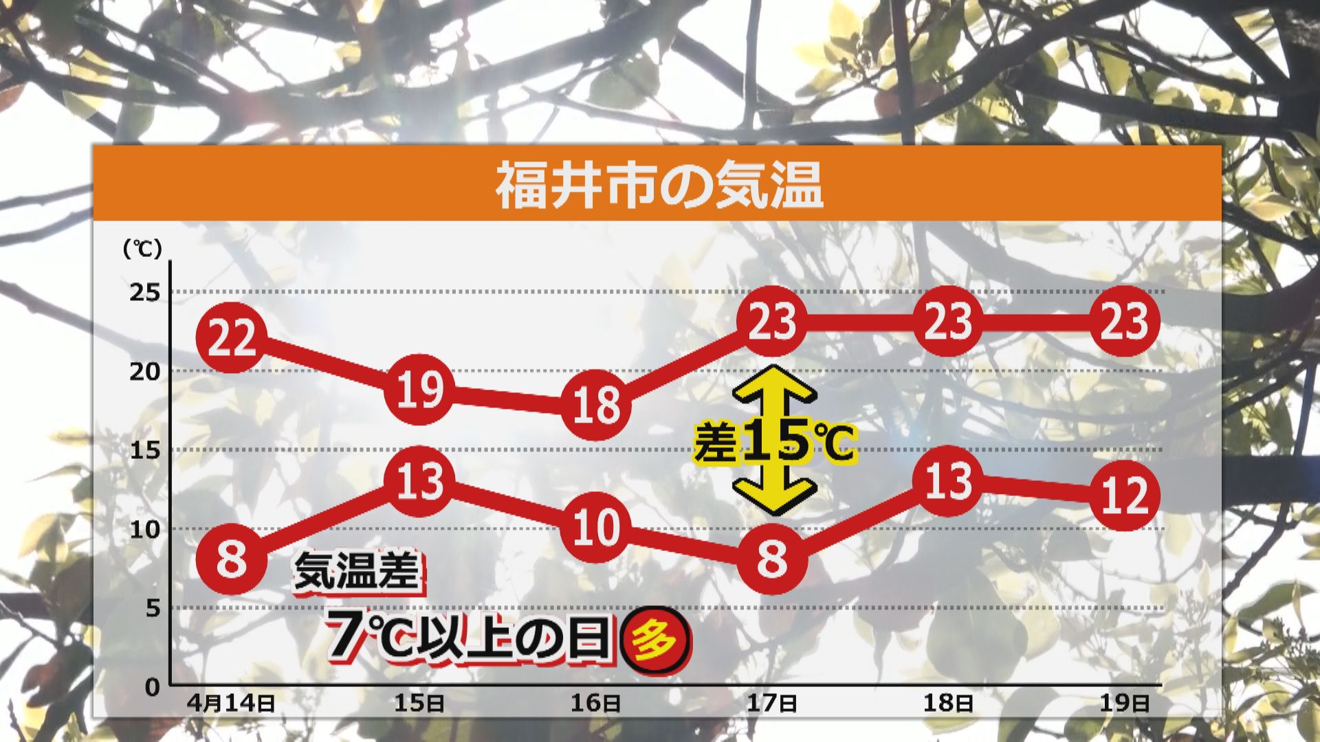 福井市の最高気温と最低気温の変化